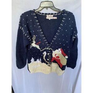 Women's L Lauren Hansen Vintage Knitted By Hand Christmas Santa Reindeer Sweater